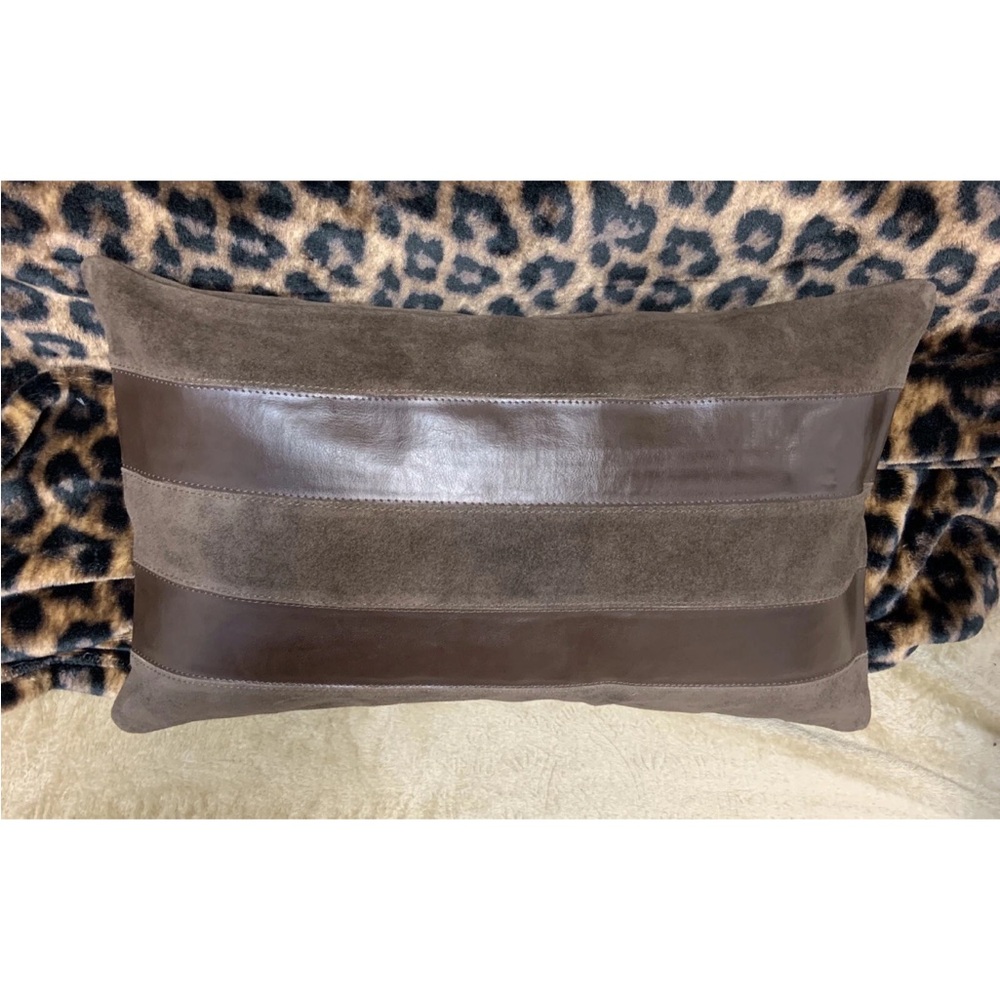 NWT SIA Collection Brown Leather and Suede Rectangular Pillow